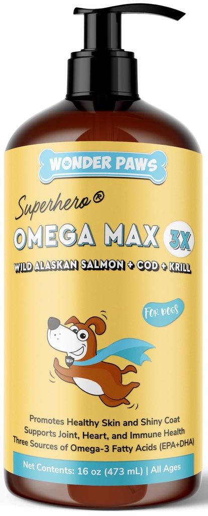 Wonder Paws ulei de pește pentru câini - Omega 3 pentru câini de la Salmon Alaska, Cod și ulei de krill - EPA DHA acidi grasi - Mai puțin de topire și mâncărime - Piele, comun, Imun și inima de sănătate - supliment lichid (16 oz)