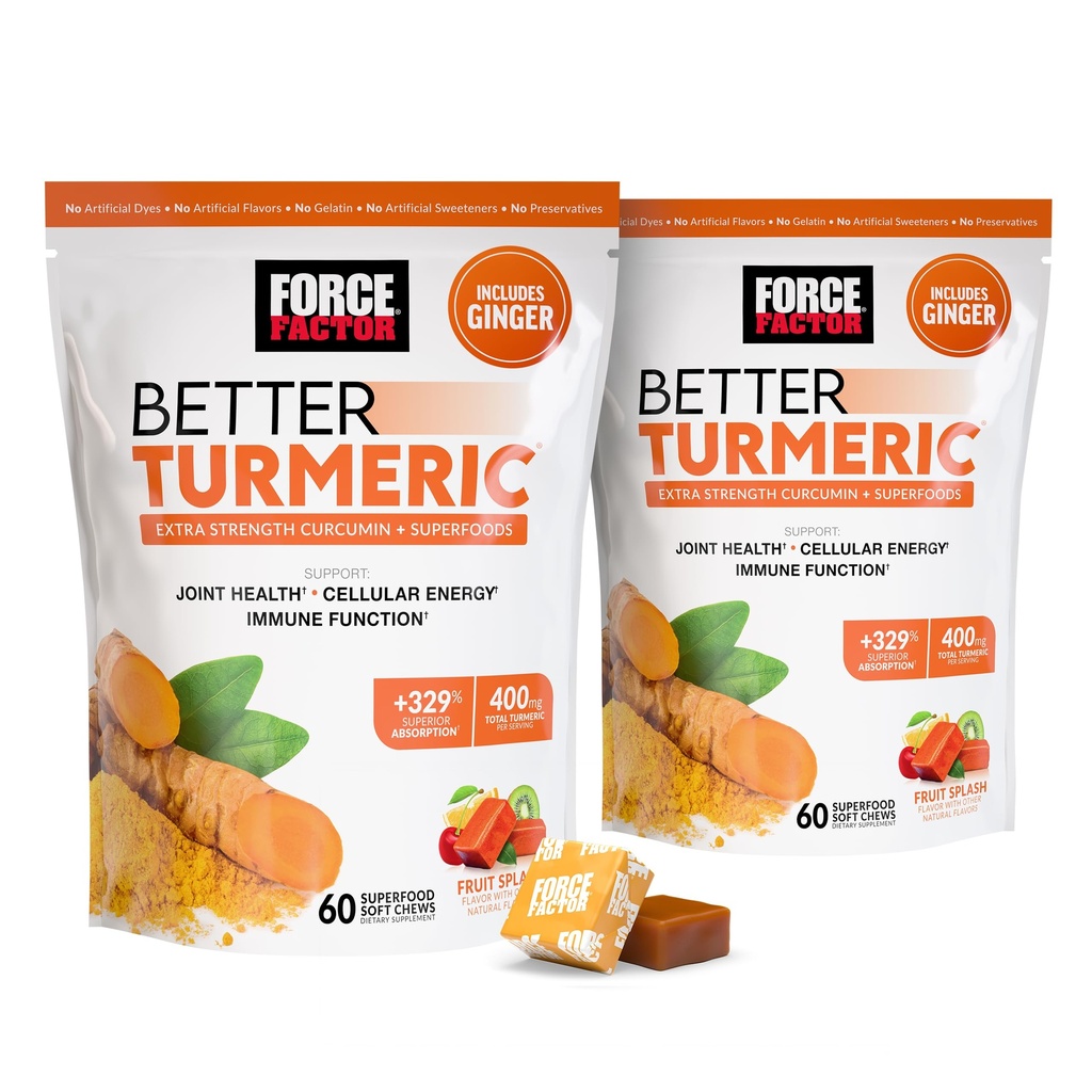Factor de forță mai bine supliment de sprijin comun Turmeric pentru extra puterea de sănătate comună, Featuring HydroCurc Curcumin Turmeric cu Pepper negru pentru absorbție superioară, fructe Splash, 120 Chews moale