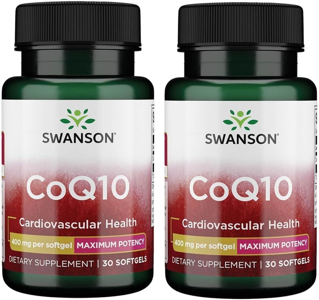 Swanson CoQ10 - Helps Promove Heart Health, Energy Support, & Helds Global Cardiovascal System Health - Helps Mentine Coenzima Q10 Supliment - (30 Softgels, 400mg Fiecare)