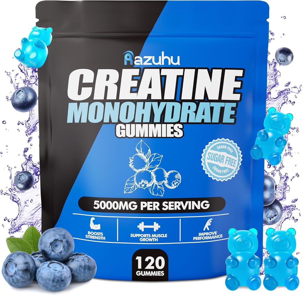 Pre Workout hcl creatină monohidrat Gummies, 120 Blue mesteca pentru bărbați (Blueberry), creatină hcl Suplimentul energetic pentru femei, Proteină zer Izolat Sursa Vital Feminine Gumies