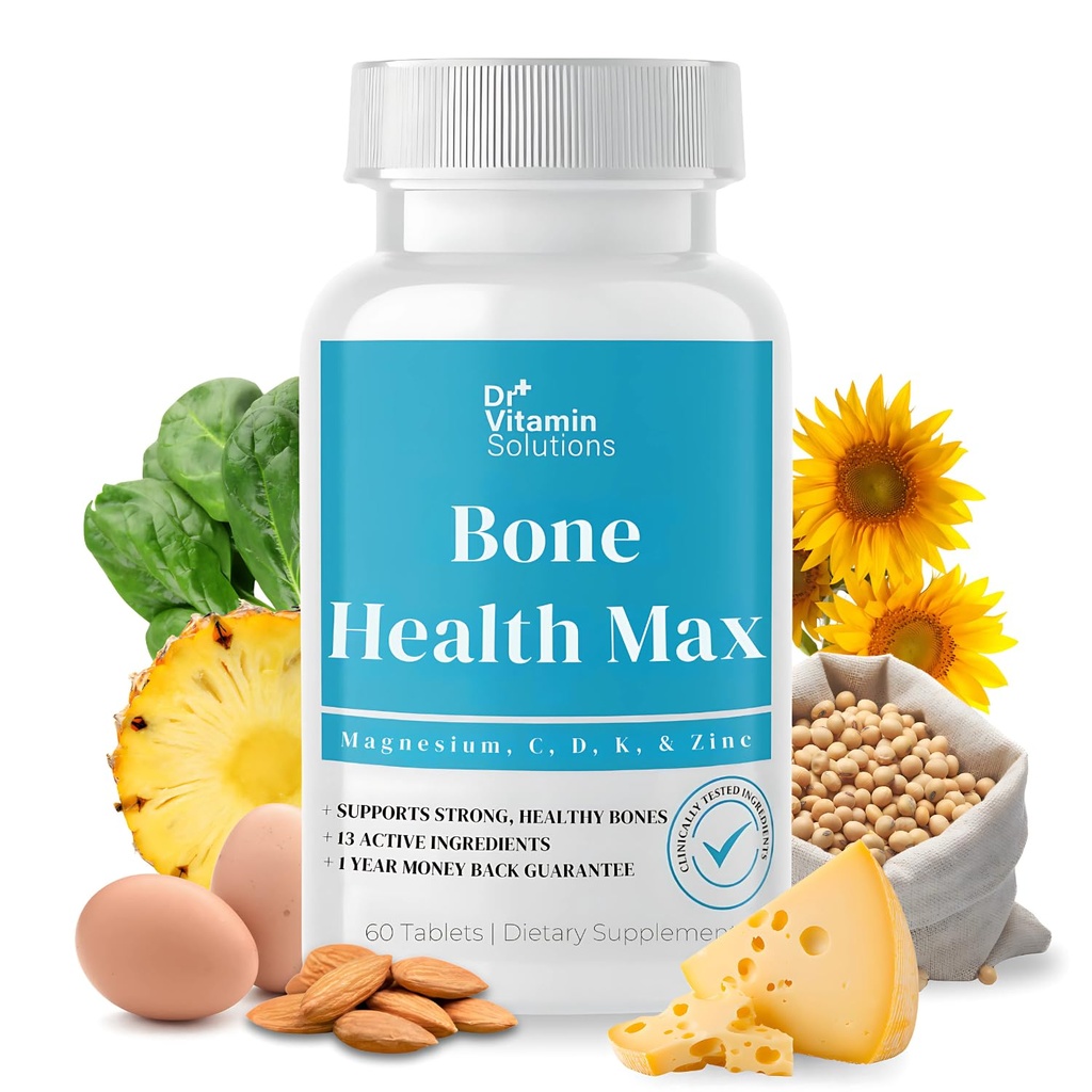DR VITAMIN SOLUŢII Sănătate osoasă Max - Supliment avansat de calciu şi magneziu cu vitamina D3, bromelain & Ipriflavonă - 60 comprimate pentru oase mai puternice şi suport comun