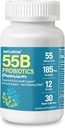 55B Probiotice Premium - 55 Miliarde CFU, 12 Strains, 185mg Prebiotic - Suport imun, Digestive & Gut Health - Sprijină Constipație ocazională, gaz și balonare - 30 Capsule Vegane, 30 zile de aprovizionare