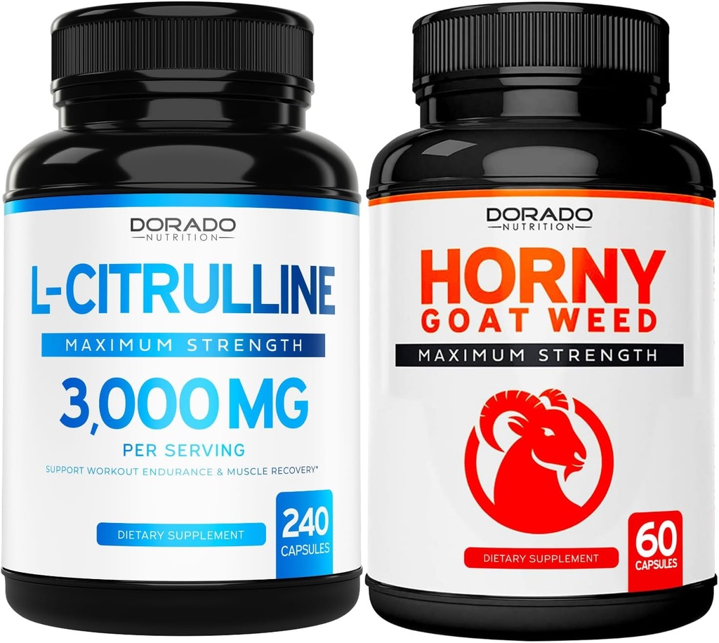 L Citrulină (240 capsule) L Arginină și oxid de azot pentru rezistență, anduranță și performanță pentru antrenamente și buruieni de capră excitată (60 capsule) Premium Hornygoatweed & Icariin Epimedium - Vegan & SUA Made