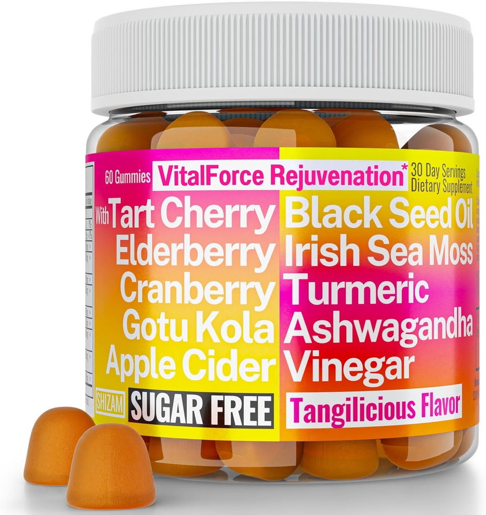 Gotu Kola Black Seed Oil Apple Cidru Otegar Irish Seamoss Cranberry Ashwagandha Tart Cherry Curcumin Elderberry Gumies