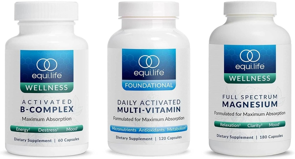 Complexul Equilife - B activat (60 oct.), Magneziu cu spectru complet (180 oct.), Multi-Vitamin activat zilnic (30 Servings)