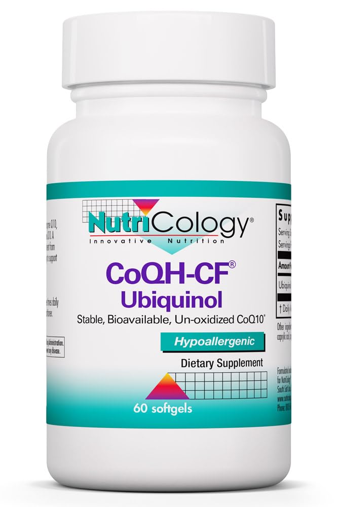 Nutricologie CoQH-CF Ubichinol 100mg Supliment - CoQ10 neoxidizat sustine sanatatea cardiovasculara, Suportul sistemului imunitar, Stabil, Biodisponibil, Softgels - 60 Conte