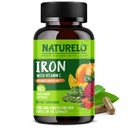 NATURO Vegan Supliment de fier cu vitamina C și alimente organice - Pastile de fier blând pentru femei și bărbați cu deficit de fier, inclusiv sarcina, anemie și diete Vegane - 180 Mini capsule