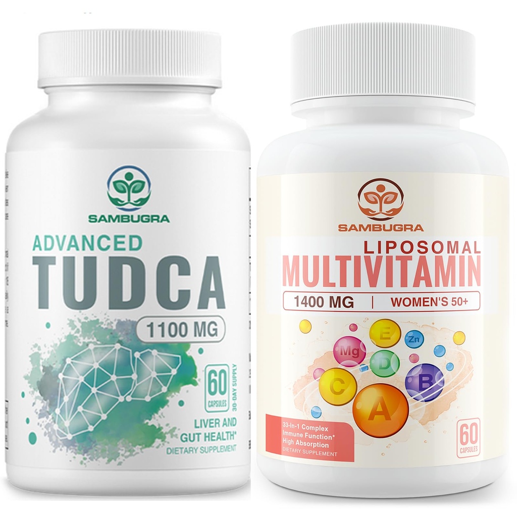 TUDCA Suplimente 1100mg și Liposomal 33-in-1 Suplimentul multivitaminei, supliment ridicat de biodisponibilitatea, suport cuprinzător pentru sănătate (Pachet de 2)