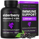 NutraChamps Elderberry cu vitamina C și zinc - 5 în 1 Suplimentul de imunitate, 10.000 mg Sambucus Capsule negre de soc cu vitamina D3 5000 UI, Sambucus extract de elderberry Suport imun pentru adulți