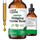 Wild & Organic Stinging Nettle Tincture - Stinging Nettle rădăcină Extract picături pentru bărbați și femei - lichid Urtica Dioica Supliment - Vegan, zahăr și alcool-free - 4 fl oz