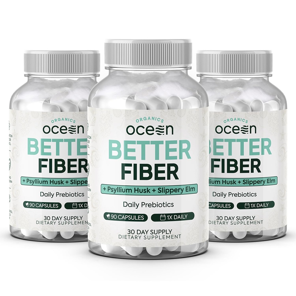Organics Ocean Fiber mai bine - supliment de fibre de zi cu zi - moale Stool pentru mișcările de Bowel fără efort - cu Psyllium Hulk și Slippery Elm - 3 sticle
