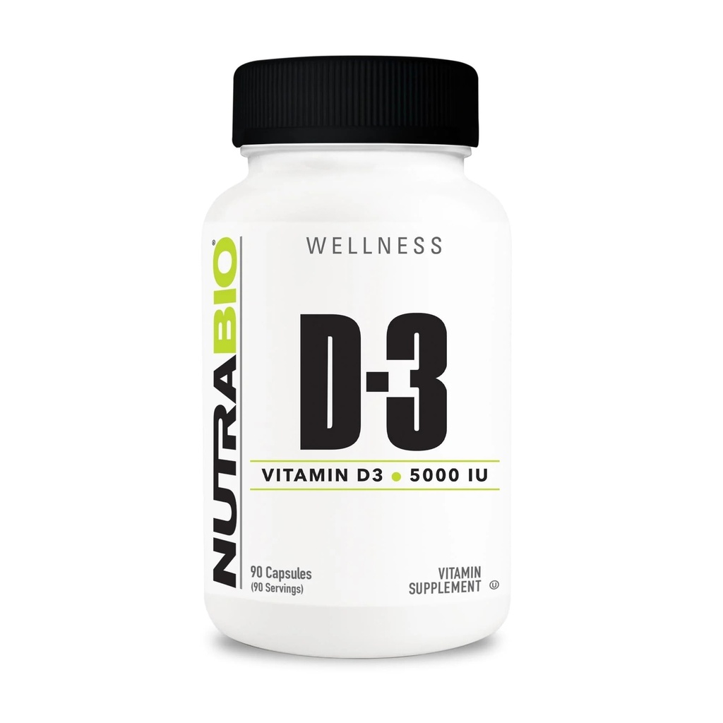 NutraBio Vitamina D (5000 UI), Suport imunitar - 90 Capsule vegetale