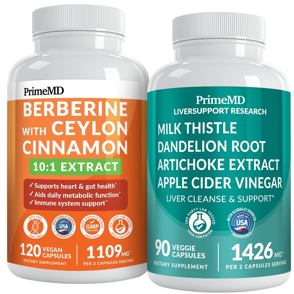 PrimeMD 21-in-1 Berberine Supliment cu Ceylon Cinnamon, Crom, Bitter Melon și extract de ceai verde (120 ct) &