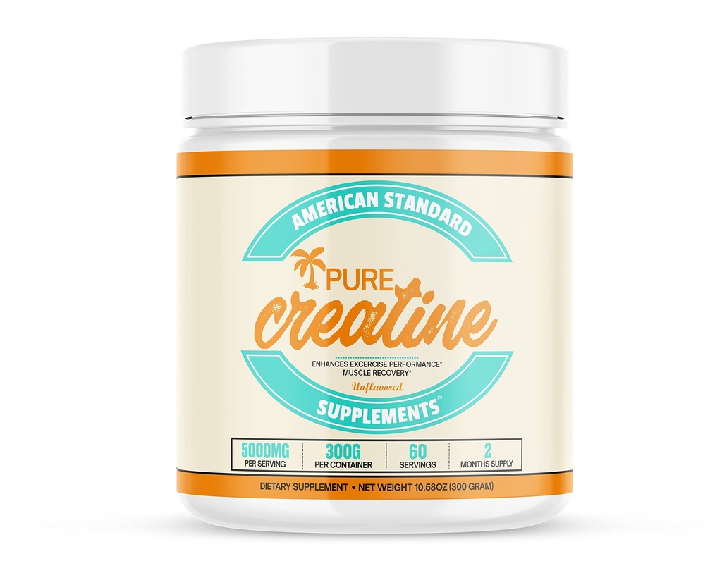 American Standard Suplimente Pure Creatină Monohidrat Pulbere Micronizată - Micronized Creatin Monohidrat pulbere - Nearomat - 5000 mg per Serving - 60 Servings (300g)