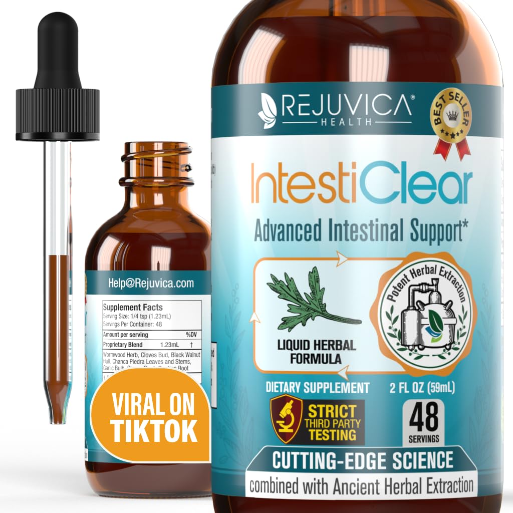 IntestiClear - Advanced Intestinal Supplement Supplement - Livrare lichida pentru o mai buna absorbtie - lemn de vierme, cuisoare, nuc negru, usturoi & More!