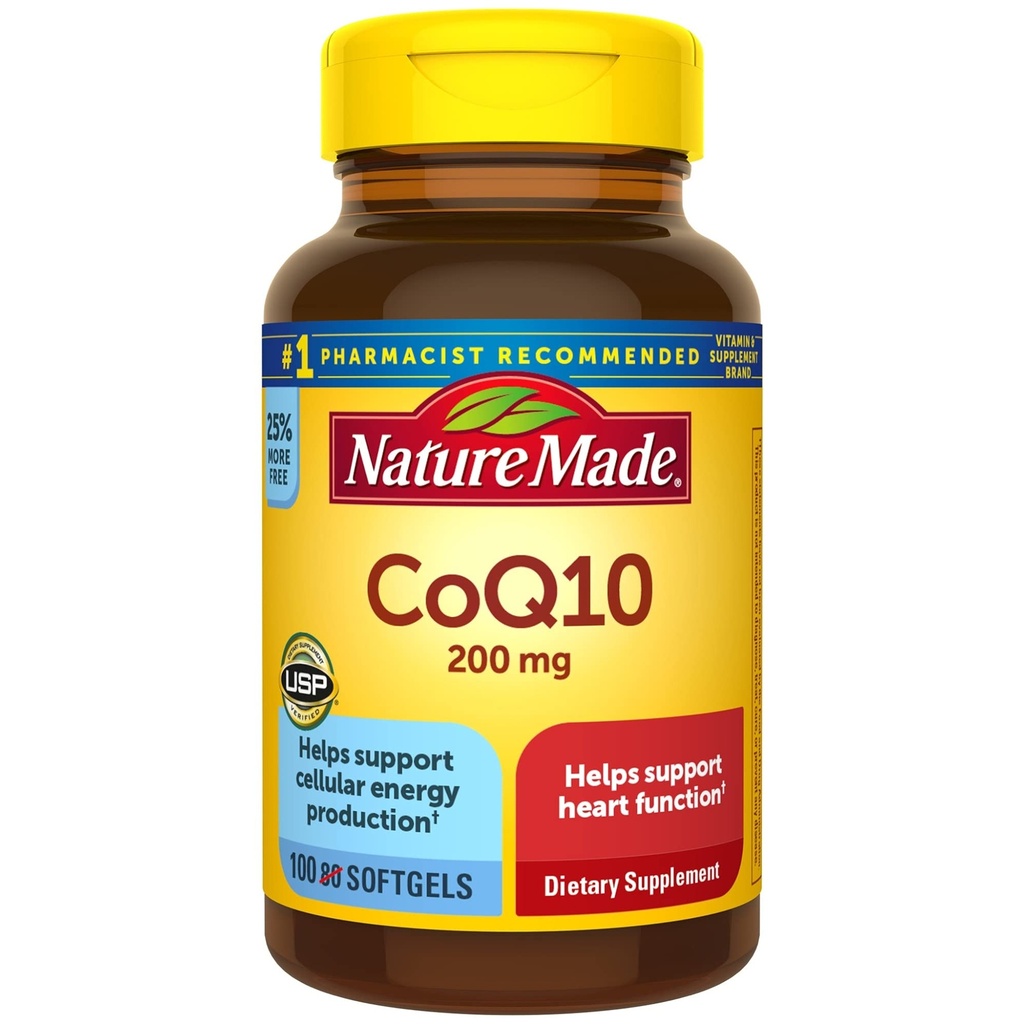 Natura Made CoQ10 200 mg, Supliment alimentar pentru Heart Health and Cellular Energy Production, 100 Softgels, 100 zile de aprovizionare