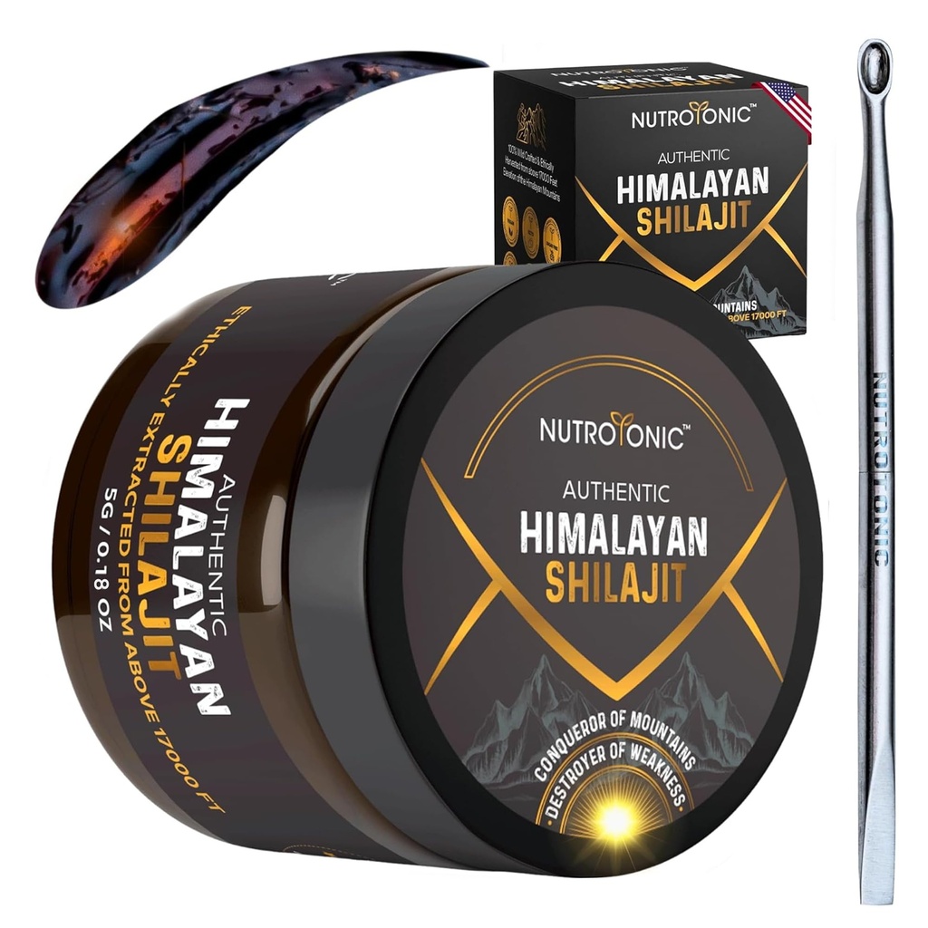 NutroTonic® Autentic Himalayan Shilajit Resin pentru barbati si femei - aur de grad 86% Acid fuzelian - Wild Crafted +17000 FT 