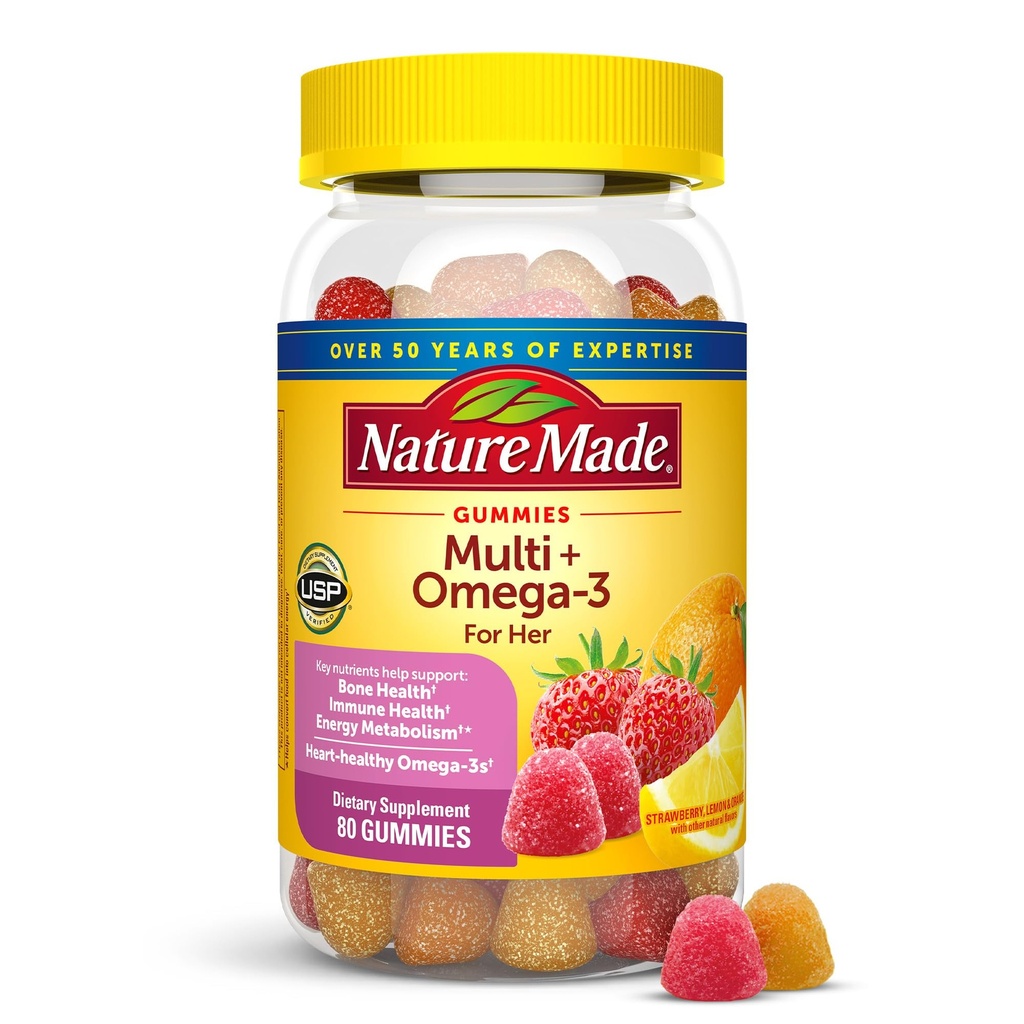 Natura facute femei Gummy Multivitamine cu Omega-3, Multivitamine pentru femei pentru suport nutritional zilnic, 80 Gume, 40 de zile de aprovizionare