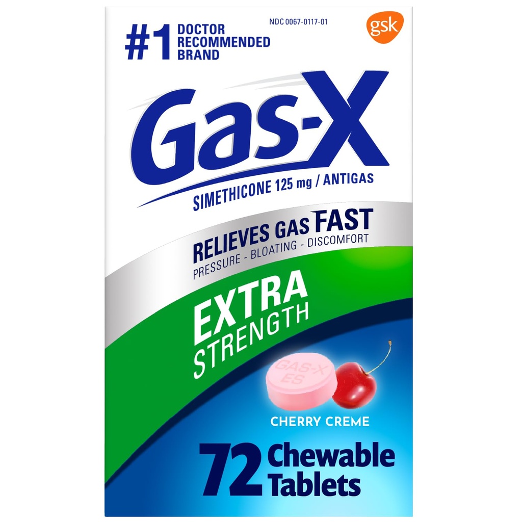 Comprimatele de gaz-X extra-rezistenta Chembable Gas Relief cu Simethicone 125 mg pentru eliberare de balonare, Cherry - 72 Conte