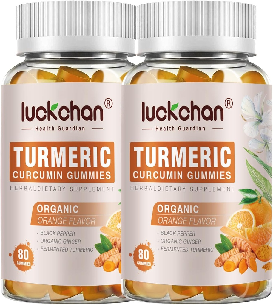Turmeric si Ginger Gumries (2 ambalaj) - Curcumina turmerica cu Pepper negru si suplimente de ghimbir pentru suport imunitar Piele sanatoasa - Gume Turmerice Vegane pentru adulti - Gluten gratuit, zahăr scăzut