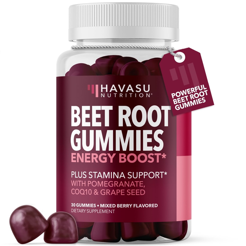 Sfeclă Root Gummies cu COQ10 & rodie - Suplimentul oxid nitric pentru bărbaţi şi femei - Sfeclă pentru rezistenţă, performanţă, recuperare - Vegan, non-GMO, gluten gratuit - mixt aroma Berry, 30 Conte