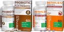 Probiotic Bronson 50 miliarde CFU + Prebiotic cu polifenoli de mere și extract de fructe de ananas + metil B12 5000 mcg Vitamina B12 Metilcobalamină
