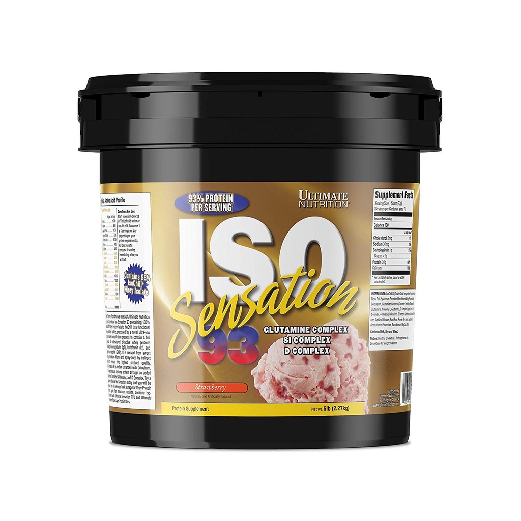 Ultimate Nutrition Iso Sensation 93 with Glutamina, Whey Proteine Izolate Powder, 30 Grams of Proteine, Low Carb Proteine Shakes, Keto Friendly, 5 Pounds, Căpșuni aromatizate
