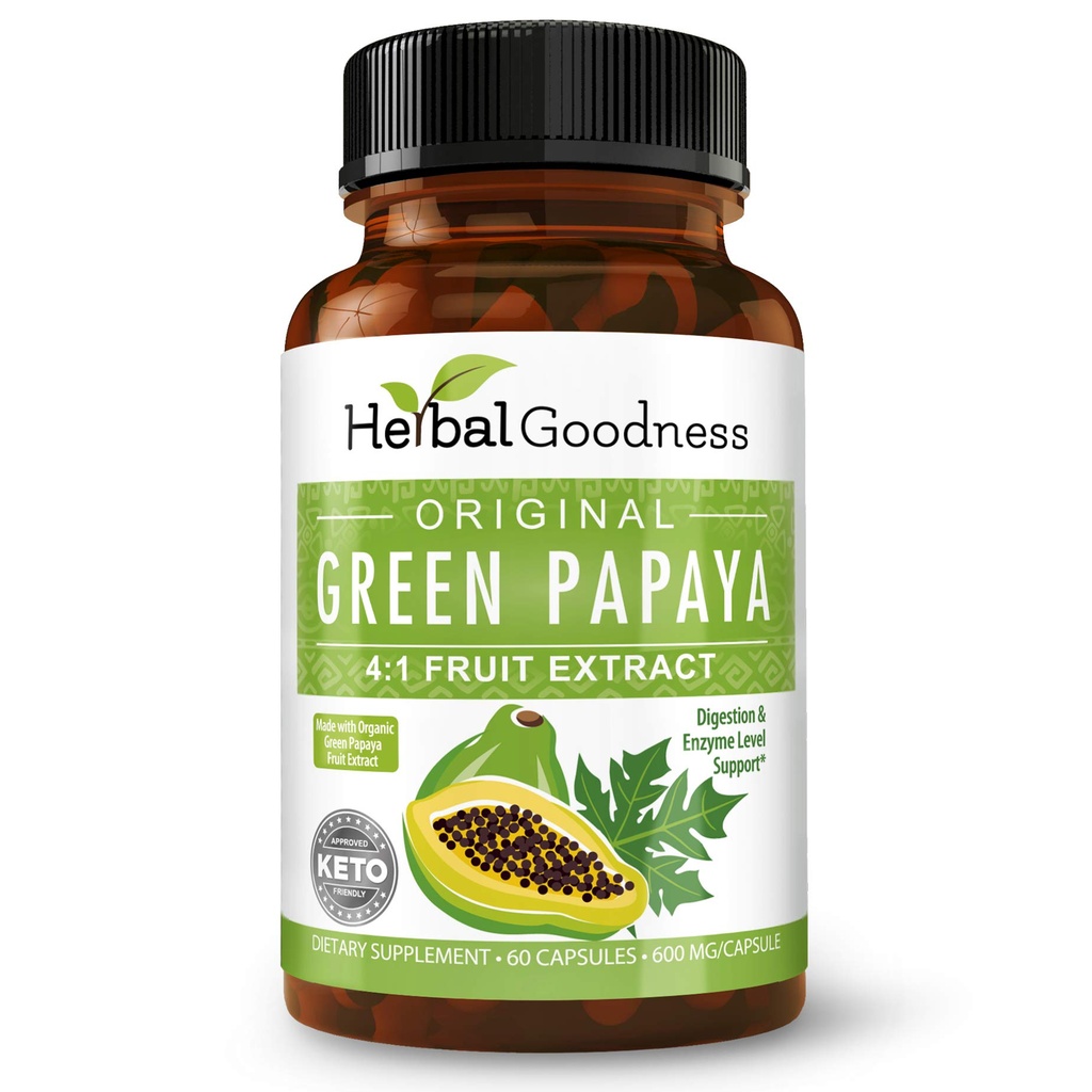 Capsulele de extract de fructe Green Papaya - Enzime organice Papaya cu prebiotice si probiotice pentru sanatate digestiva - Enzime super digestive, suport imun- 60 capsule, Made in USA