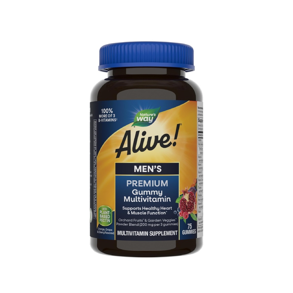 Calea naturii în viaţă! Men's Premium Gummy Multivitamine, Supports Healthy Heart, Muscle Function*, Full B-Vitamin Complex, Orange, Grape, Cherry Flavored, 75 Gummies (Packaging May Vary)