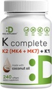 SUPLIMENTARE DETALIATĂ Vitamina K completă - 240 Softgels ulei de cocos  Triple Vitamina K 