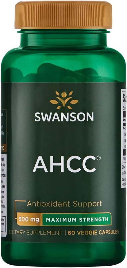 Swanson Putere maxima AHCC - Promovarea suportului imunitar avansat - Supliment natural de ajutorare celule NK & suport hepatic - (60 Capsule vegetale, 500 mg fiecare)