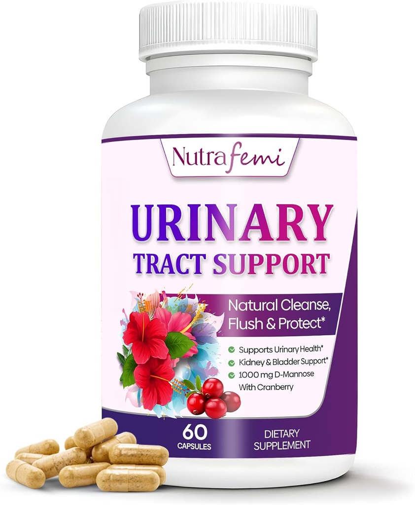 Natural Urine Tract Health Suplimente pentru femei, UTI Health Support, Flushes Impurităţi şi curăţări Sistem urinar, Suport pentru vezica urinară, D-Mannose cu afine, Dandelion & Hibiscus