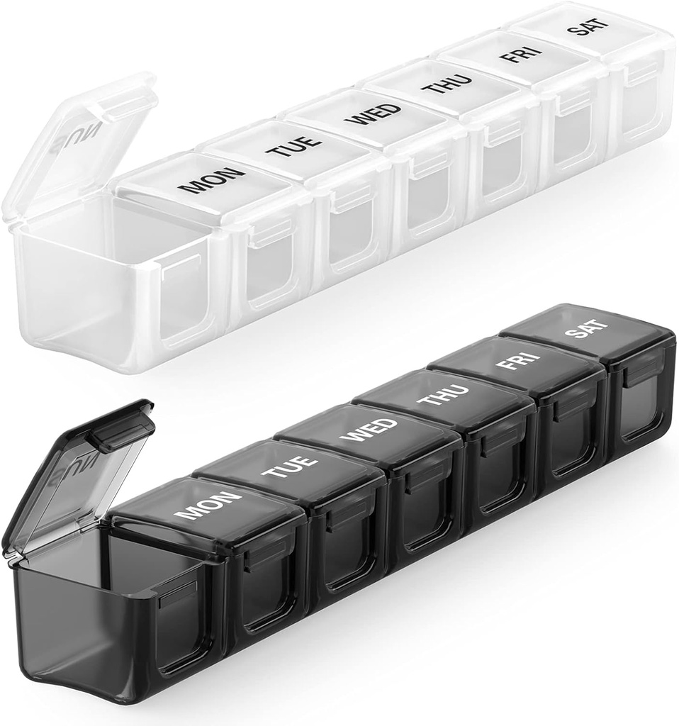 Sukuos Extra Large Weekly Pill Organizator 2 PC-uri, Daily Pilula Box 7 zile pastile Cazuri pentru medicamente, Vitamina, Ulei de pește sau Suplimente, Ușor de curățat