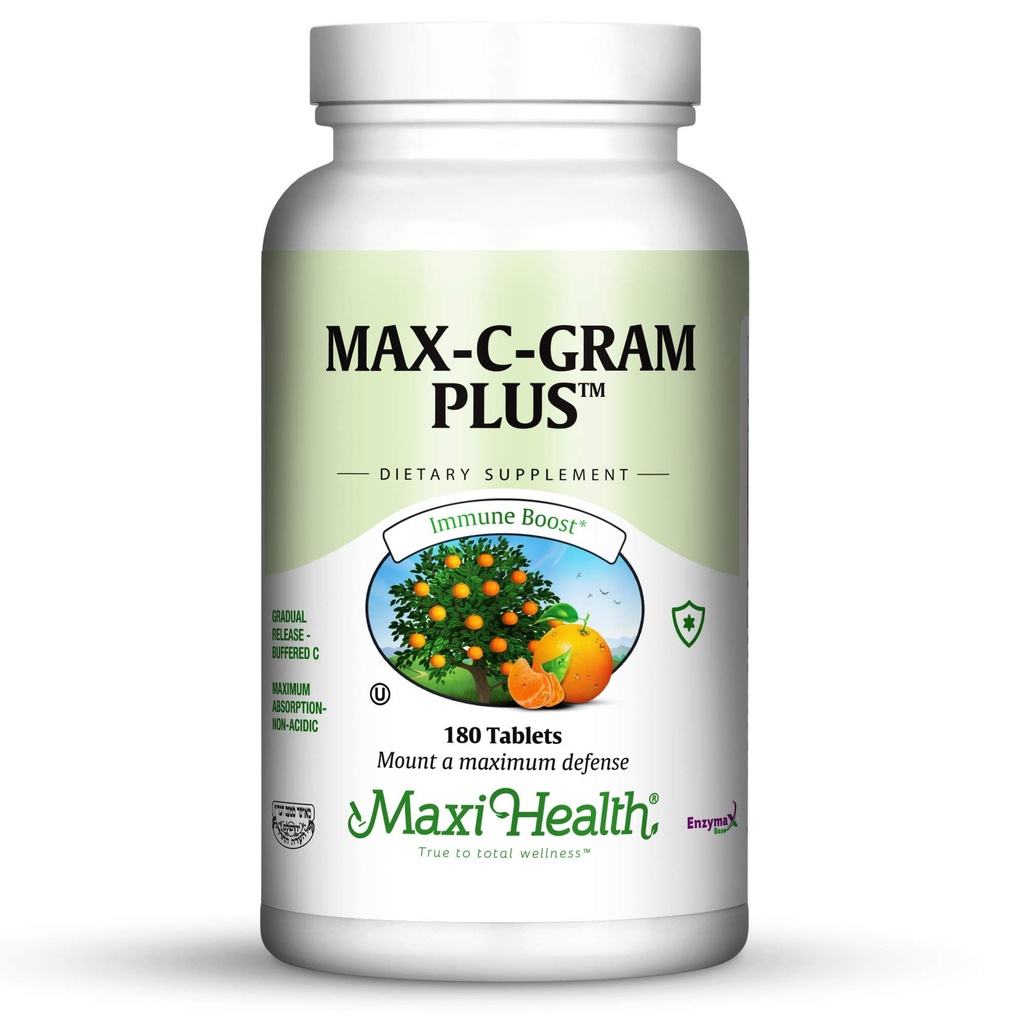 Maxi Health Max C Gram Plus - Tablete de vitamina C cu eliberare graduală, 180 Count (Pachet de 1)