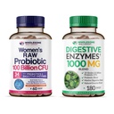 wellness sănătos Dr. Probiotice brute Formulate pentru femei 100 miliarde CFU + enzime digestive 1000MG Plus Prebiotice si Probiotice Supliment Bundle