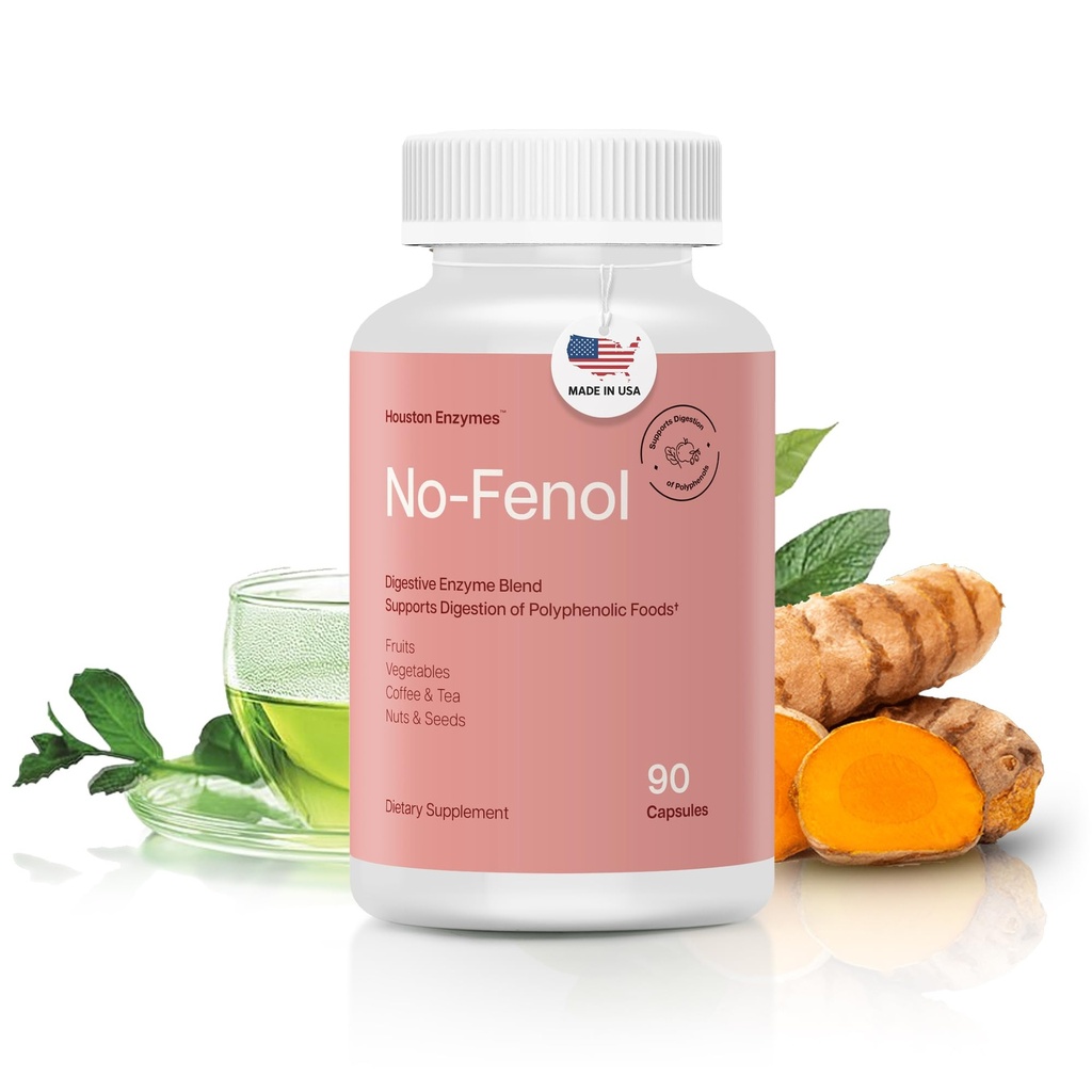 Enzime Houston nr-Fenol - Supliment enzimatic digestiv pentru digestia polifenolică și fructe și fibre vegetale - Enzime digestive pentru femei și bărbați (90 capsule)