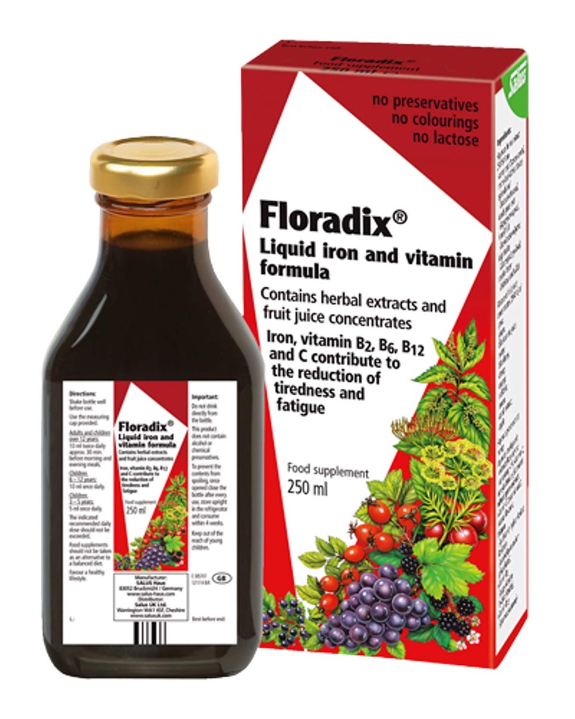 Floradix Floravital Liquid Iron and Vitamine Formula 8.5 fl.oz. - 250 ml. - Made in Germany (3 Pack)