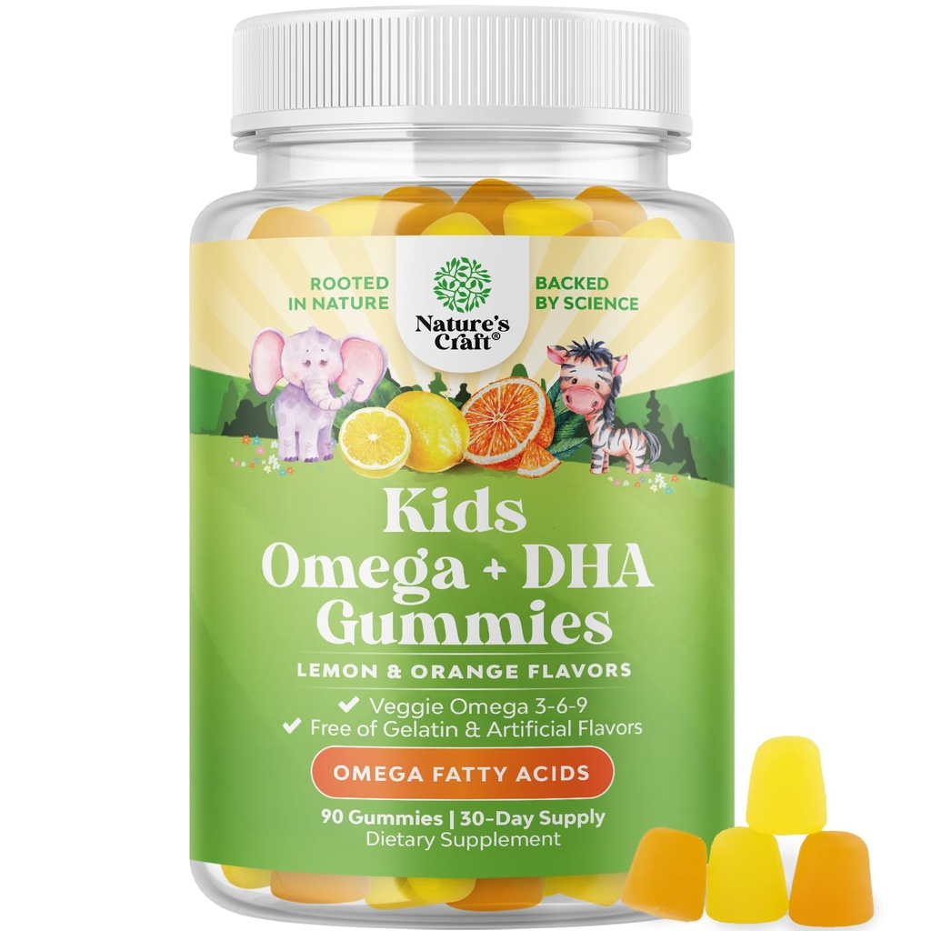 Copii DHA Omega 3 Gume pentru copii - Delicious Fish Free DHA Omega 3 Gume cu Vegetarian 6 9 pentru Vision Brain & Imunitate - Non OMG Supliment de pește și gluten gratuit 1 lună
