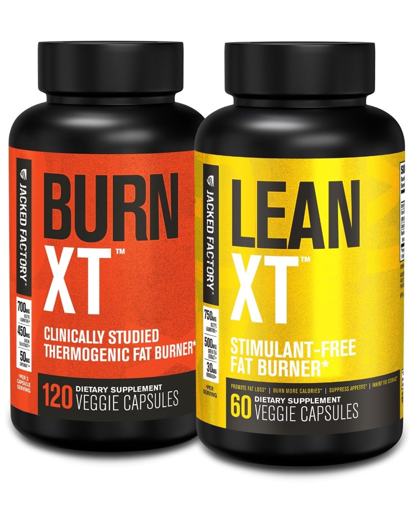 Fabrica Jacked Burn-XT Studiat clinic Burner de grăsime și supliment pierdere în greutate - Apetit Supressant & Booster energie (120 capsule) & Lean-XT Cafeina-Free Fat Burner (60 capsule)