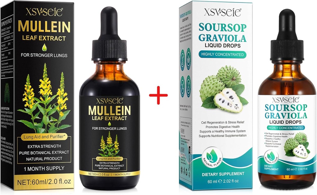 Mullein picături pentru plămâni Curățați și Soursop Bitters lichid,Mullein Leaf extract Tinctură cu clorofilă,Soursop picături de multivitamine,Natural Herbal Supliment pentru bărbați și femei