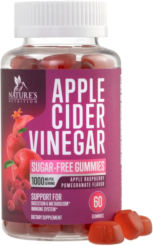 Apple Cidru Otet Gumries 1000mg per Servire - Sugar Free Max Putere ACV Gummy Vitamine Supliment, Formula avansată, Vitamina B12 Sprijină Metabolism & energie, Keto Friendly, Vegan, 60 Gummie