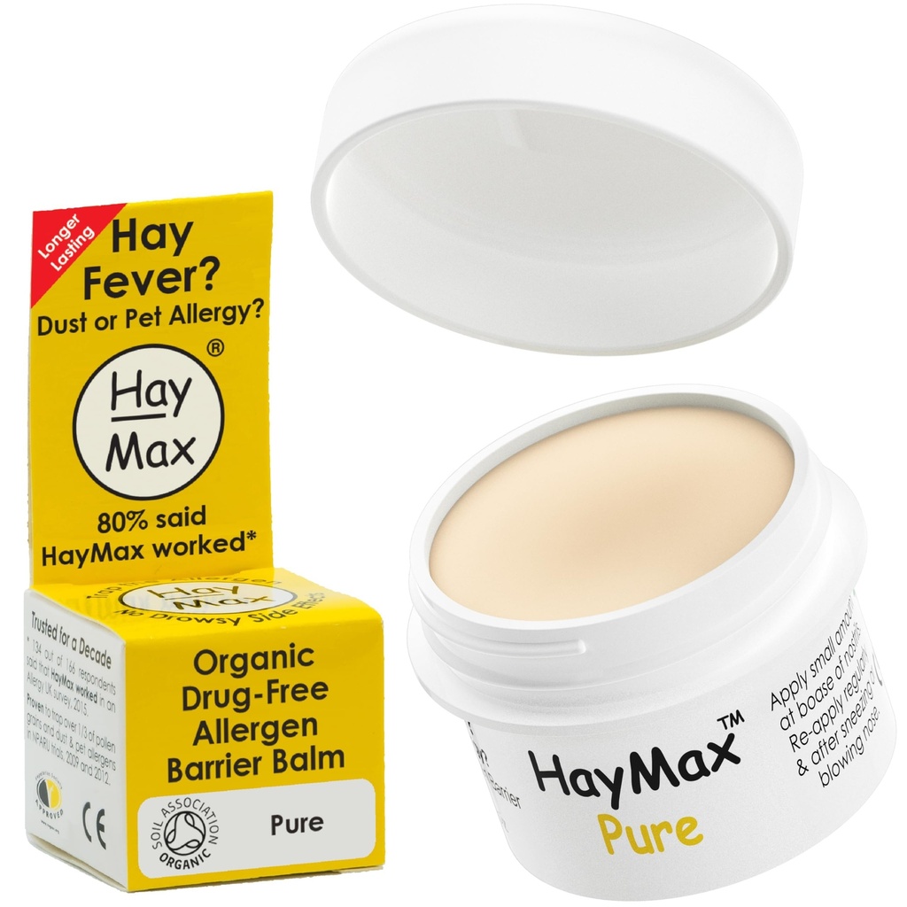 HayMax Allergen Barrier Balm - Pur 0.17 fl oz - Organic, Natural & Non-Drowsy Hay Fever & Allerge Relief Bals - Blocuri Pollen & Alte Particule Allergen - Mare pentru adulți, Copii și gravide