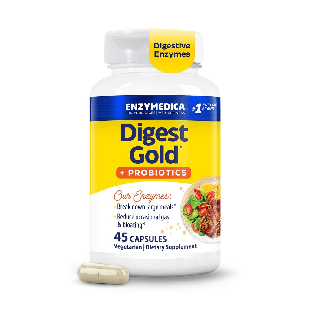Enzymedica Digest Gold + Probiotice, 2-in-1 Formula pentru sanatate gutoasa, Enzime digestive & 1 Miliarde culturi probiotice active, 45 Conte (FFP)