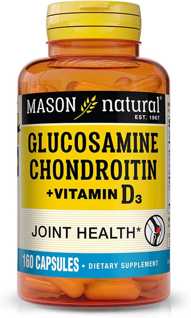 MASON NATURAL Glucosamină Chondroitin Plus Vitamina D3 - susține sănătatea articulară și osoasă, o mobilitate îmbunătățită și flexibilitate, 160 capsule