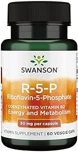 Swanson R-5-P (Riboflavin-5-Phosphat) - Vitamina B2 Supliment de promovare a energiei, metabolice și viziune Sănătate - Formula de wellness naturale - (60 capsule)