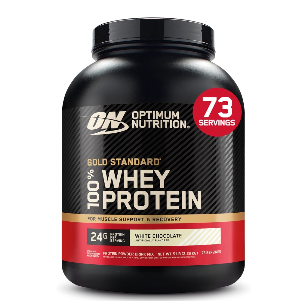 Optimum Nutrition Gold Standard 100% Whey Proteine pulbere, Ciocolata alba, 5 Pound (Packaging May Vary)