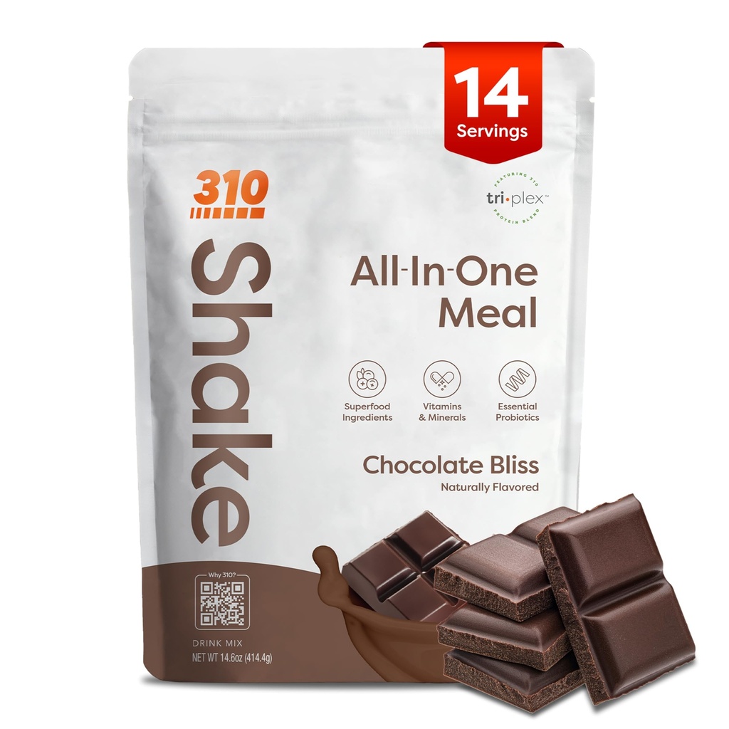 310 Nutriție All-In-One Masă de înlocuire Shake Powder - Plant-Based Proteine Smoothie Blend w/High Fiber, Probiotics & Adaptogens - Low Carb, Vegan, Keto & Paleo Friendly - Ciocolata Bliss - 14 Srv