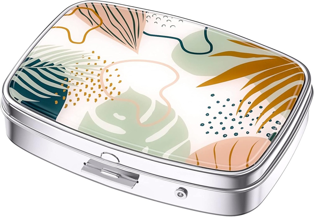 Nipichsha Pill Box, caz de pilula pentru Purse & Pocket, Cute Travel Medicine Organizator, Portable Medicine Container Holder to Hold Vitamine, Medicamente, Ulei de pește și Suplimente, frunze Boho