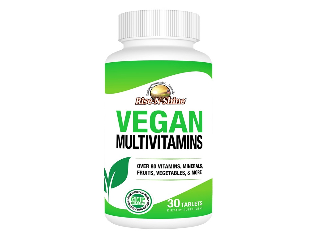 Rise-N-Shine Vegan MultiVitaminans Complete Zilnic MultiVitamin și MultiMineral pentru bărbați și femei cu peste 80 vitamine, minerale, fructe, legume și mai mult 30 Conte