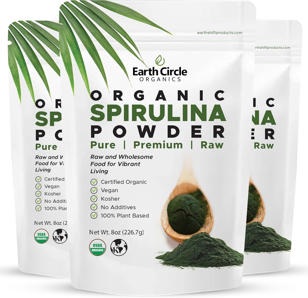 Earth Circle Organics Spirulina Powder, Kosher, Raw and Non-Iradiated 